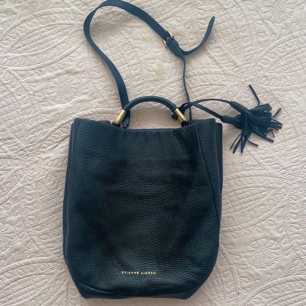 Etienne Aigner Large Black Leather Hobo Bag